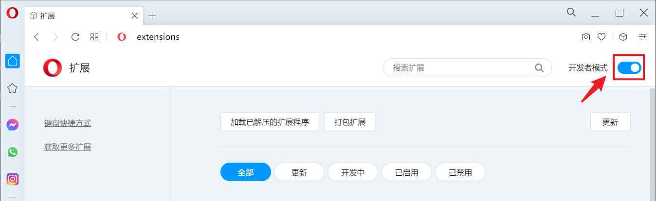 打开扩展管理页面