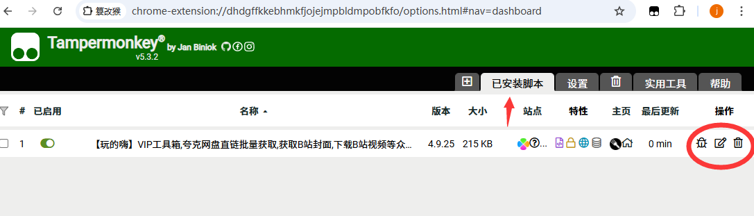 点击安装后完成脚本加载和安装
